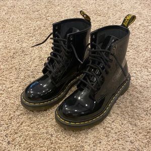 Patent leather lace up Doc Martens boots